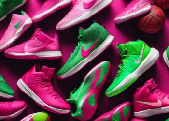 pink and green basketball shoes