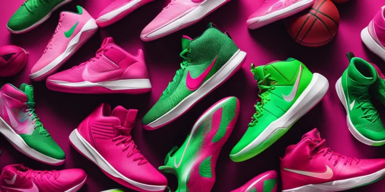 pink and green basketball shoes