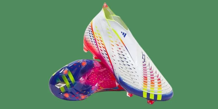 white Soccer Cleats with pink and blue stripes for Core Workouts